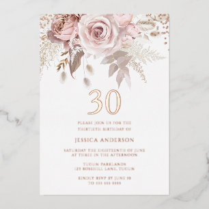 Blush & Dusty Rose 30. Geburtstagsfeier Roségold Folieneinladung