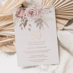 Blush & Dusty Rose 50. Geburtstagsfeier Rose Gold Folieneinladung