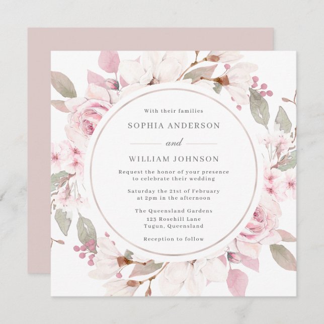 Blush Dusty Rose Blumenkraut Hochzeit Einladung (Vorne/Hinten)