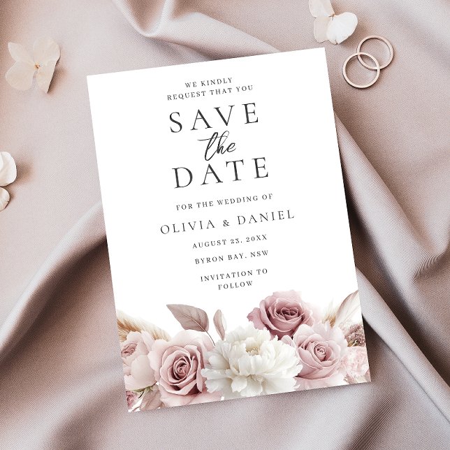 Blush & Dusty Rose Blumenzehen Save The Date (Von Creator hochgeladen)