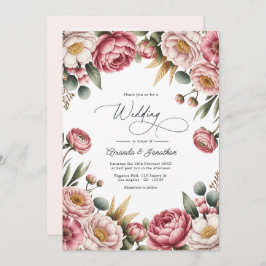 Blush, Dusty Rose & Gold Floral Wedding QR Code Einladung