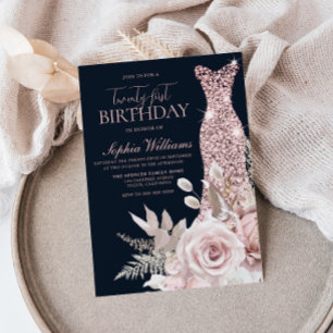 Blush Dusty Rose Gold Gown 21. Geburtstag Party Einladung