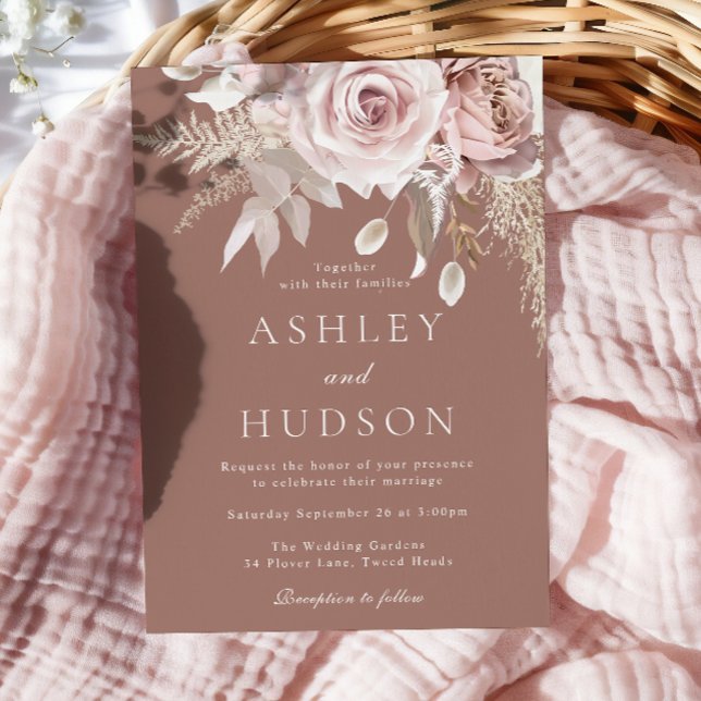 Blush & Dusty Roses Boho-Hochzeit Einladung (Von Creator hochgeladen)