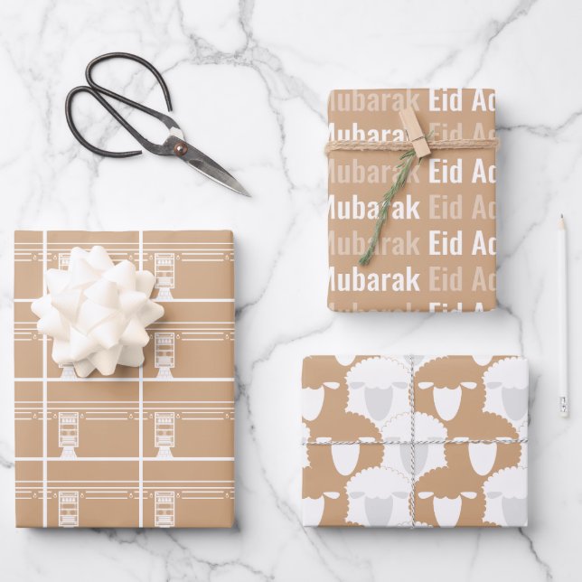 Blush Eid Adha Mubarak Kaaba Sheep Geschenkpapier Set (Vorderseite)