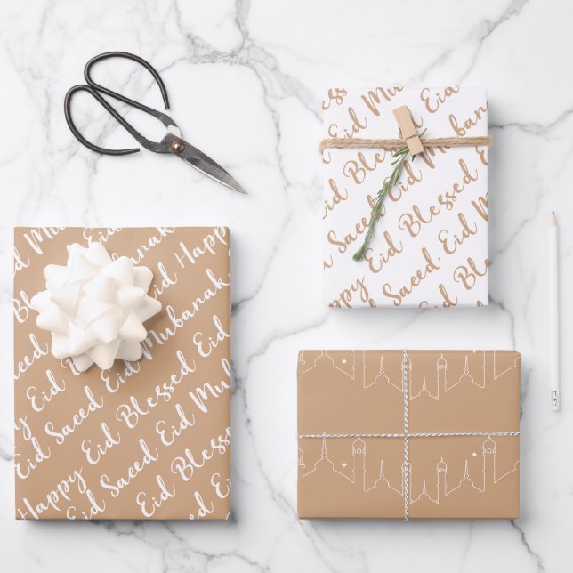 Blush Eid Calligraphy Masjid Muster Design Geschenkpapier Set (Vorderseite)