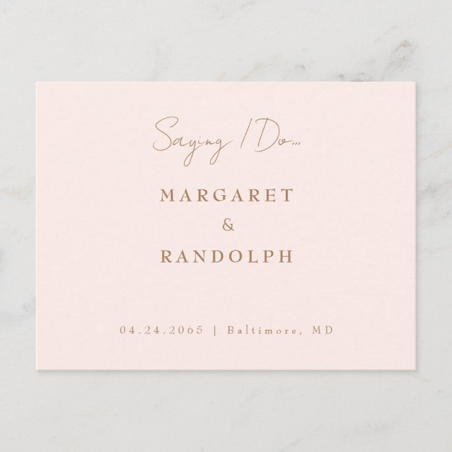 Blush Elegance Wedding Save the Date Ankündigungspostkarte (Vorderseite)
