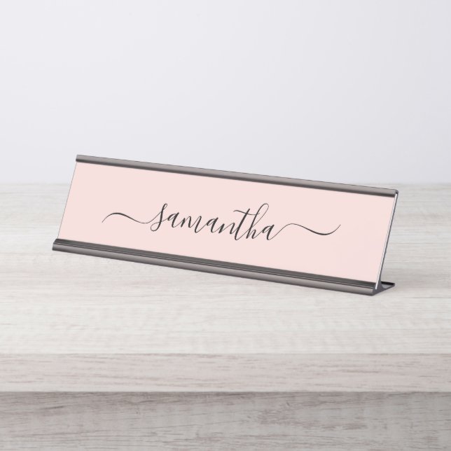 Blush Eleganter Swash Signature Name Schreibtischnamensplakette (Vorderseite )