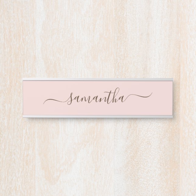Blush Eleganter Swash Signature Name Türschild (Vorderseite )
