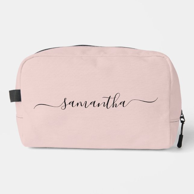 Blush Eleganter Swash Signature Name Waschbeutel (Vorderseite)