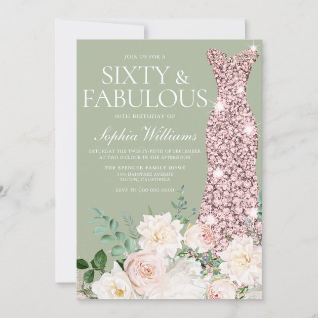 Blush Elfenbeinbläserne Rose Gold 60. Geburtstag Einladung (Vorderseite)
