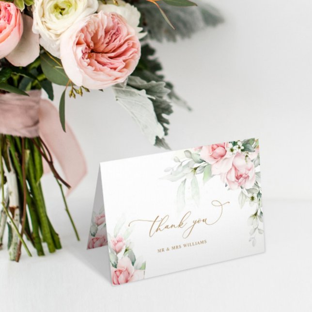 Blush & Eukalyptus Floral Wedding Danke Karte (Von Creator hochgeladen)