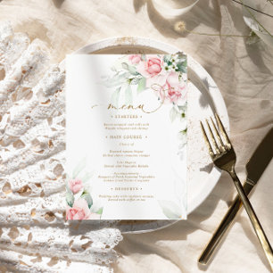 Blush & Eukalyptus Floral Wedding Menu Menükarte