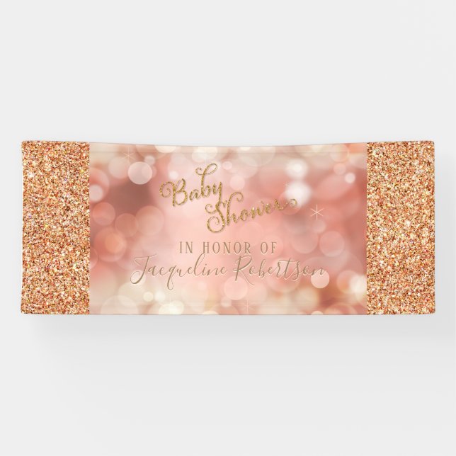 Blush Fairy Lights Rose Gold Glitzer Babydusche Banner (Horizontal)