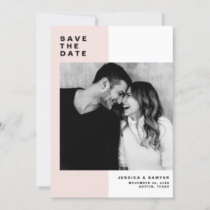Blush-Farbblock mit modernem Typografie-Foto Save The Date