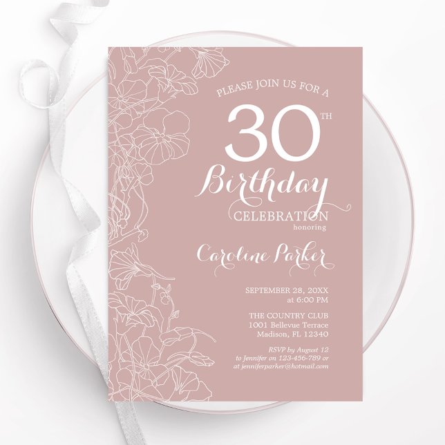 Blush Floral 30. Geburtstag Party Einladung (Von Creator hochgeladen)
