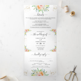 Blush Floral and gold Wedding Dreifach Gefaltete Einladung