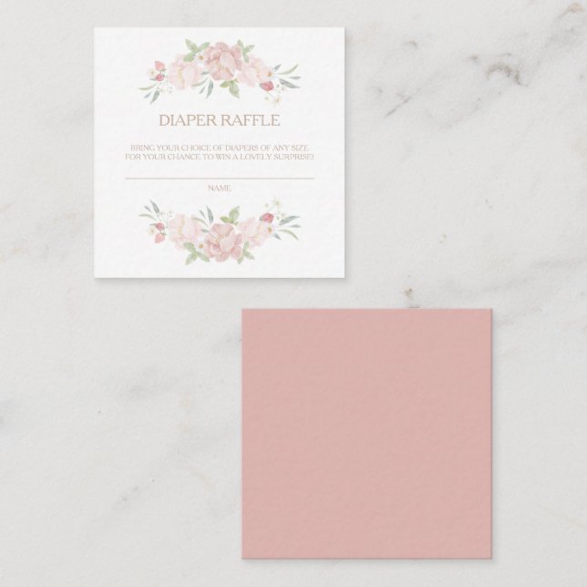 Blush Floral Baby Dusche Windeln Raffekarte Quadratische Visitenkarte (Vorne/Hinten)