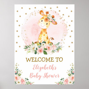 Blush Floral Baby Giraffe Safari Wild One Willkomm Poster