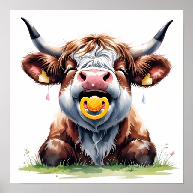 Blush Floral Baby Highland Cow Poster (Vorne)