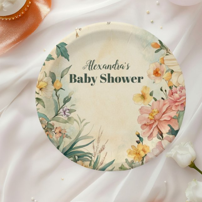 Blush Floral Baby in Bloom Baby Dusche Pappteller (Von Creator hochgeladen)
