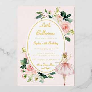 Blush Floral Ballerina Kindergeburtstag Folieneinladung