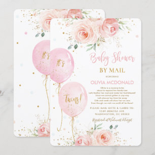 Blush Floral Balloons Twins Baby Showroom by Mail Einladung