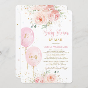 Blush Floral Balloons Twins Baby Showroom by Mail Einladung