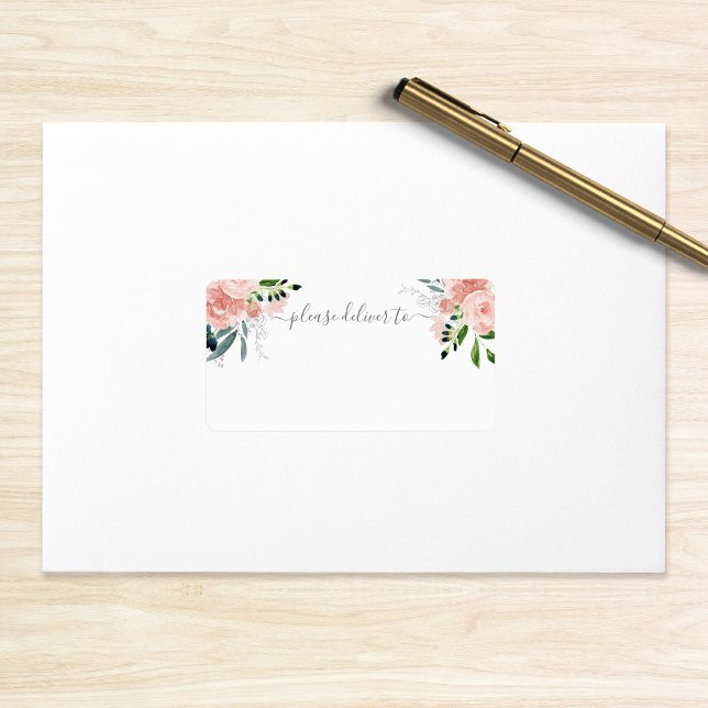 Blush Floral Bitte zum Hochzeitsfeiern liefern Adressaufkleber (Von Creator hochgeladen)