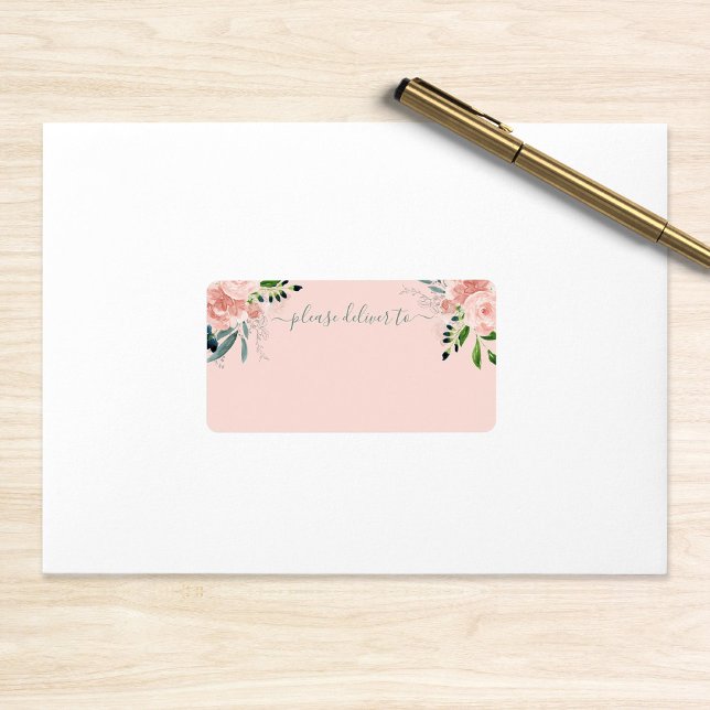 Blush Floral Bitte zum Hochzeitslabel liefern Adressaufkleber (Von Creator hochgeladen)