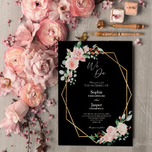 Blush Floral Black Einfach wir Hochzeit tun Einladung