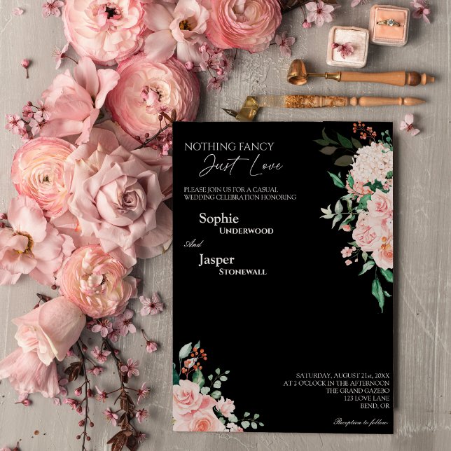 Blush Floral Black Nichts Extravagant nur Liebe Ho Einladung (Von Creator hochgeladen)