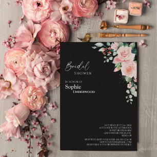 Blush Floral Black Wedding Brautparty Einladung