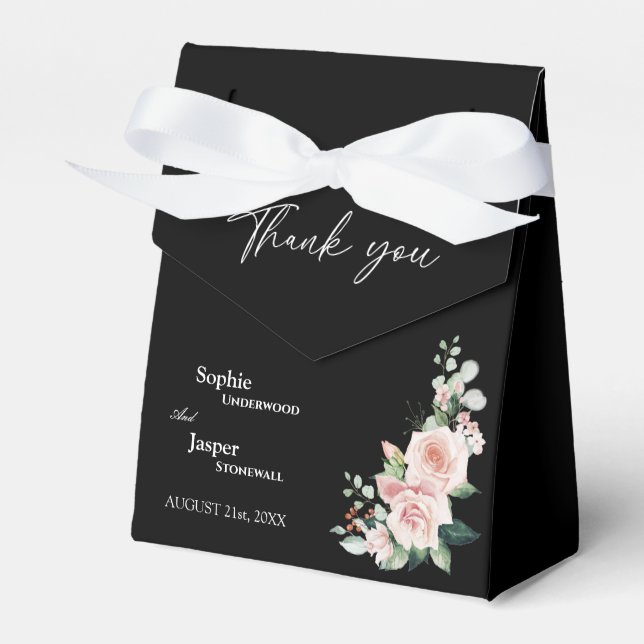 Blush Floral Black Wedding Danke Ihnen Gefallen Bo Geschenkschachtel (Vorderseite)