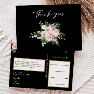 Blush Floral Black Wedding Danke Postcard Postkarte