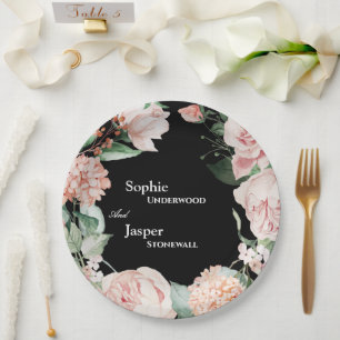 Blush Floral Black Wedding Pappteller