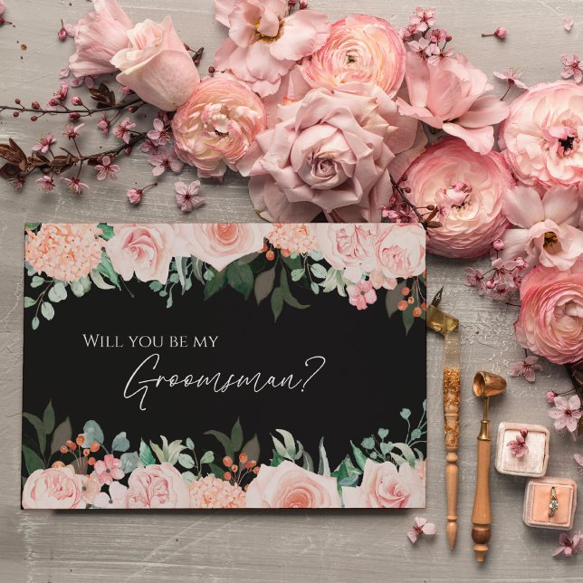 Blush Floral Black Wedding Trauzeuge Vorschlag Car Einladung (Von Creator hochgeladen)
