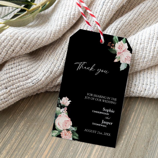 Blush Floral Black Wedding Vielen Dank für Ihr Ges Geschenkanhänger (Von Creator hochgeladen)
