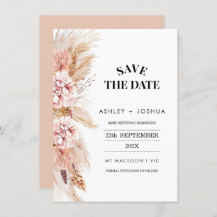 Blush Floral Boho Pampas Grass Save the Date Karte