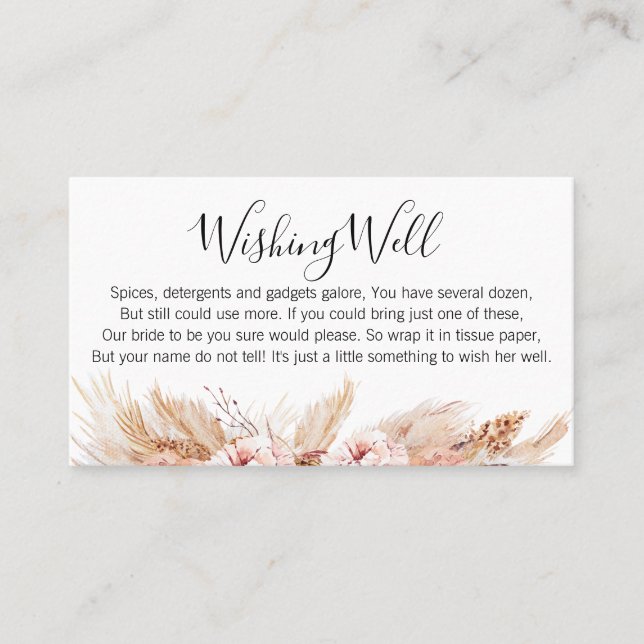 Blush Floral Boho wünscht Well Brautparty Card Visitenkarte (Vorderseite)