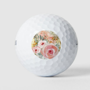 Blush Floral Bouquet Wasserfarbe Rustikale Holzpam Golfball