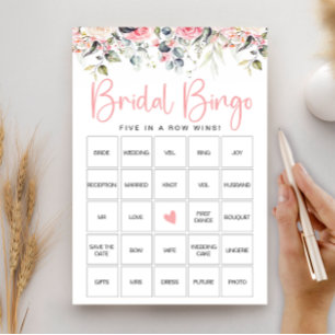 Blush Floral Brautparty Bingo Game Card Einladung