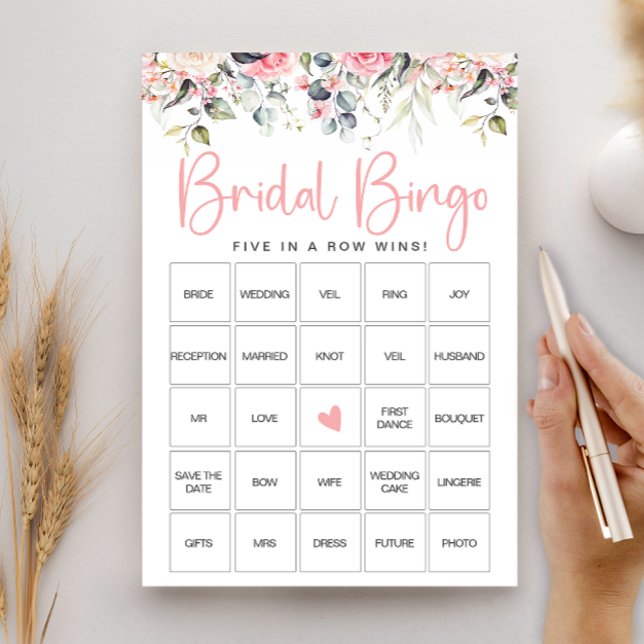 Blush Floral Brautparty Bingo Game Card Einladung (Von Creator hochgeladen)