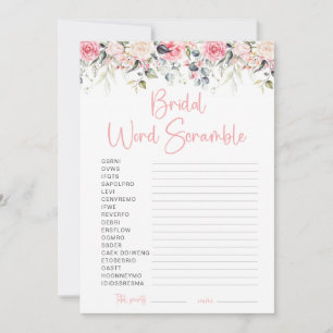 Blush Floral Brautparty Word Scramble Game Card Einladung