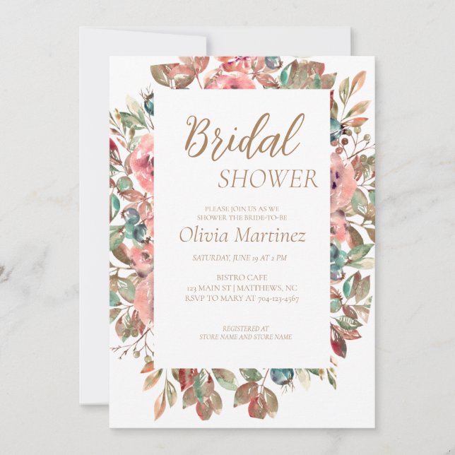 Blush Floral Bridal Shower Invitation  Einladung (Vorderseite)