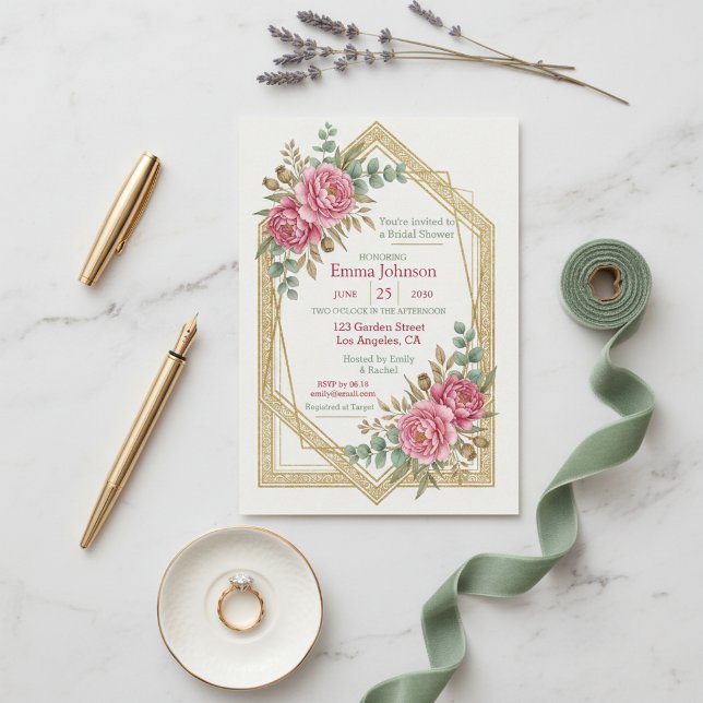 Blush Floral Bridal Shower Invitation Einladung (Blush Floral Bridal Shower Invitation)
