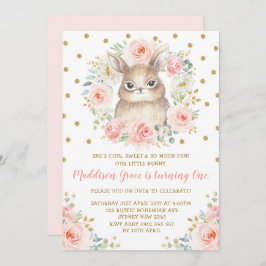 Blush Floral Bunny Rabbit 1. Geburtstag Pink Gold Einladung