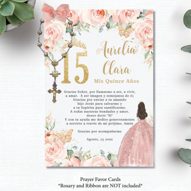 Blush Floral Butterfliegen Quinceañera Gebet Card Begleitkarte (Von Creator hochgeladen)