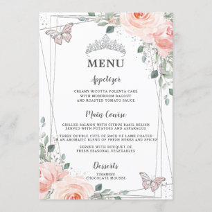 Blush Floral Butterflies Quinceañera Sweet 16 Menu Programm