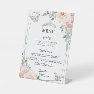 Blush Floral Butterflies Quinceañera Sweet 16 Menu Sockelschild