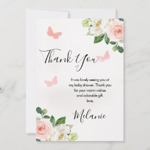 Blush Floral Butterfly Baby Dusche Danke Karte